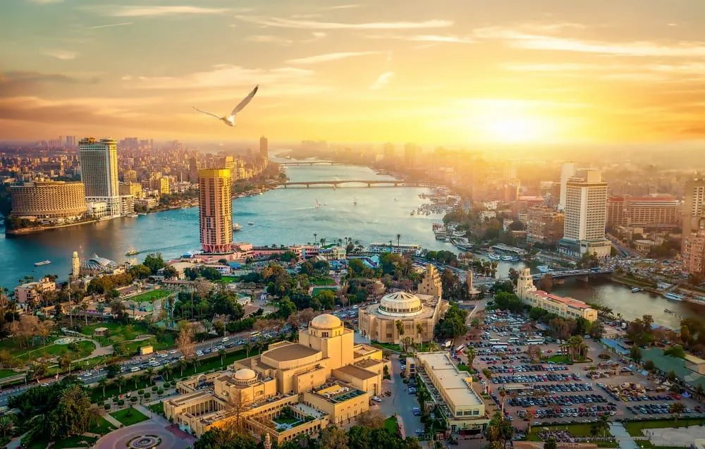 Cairo skyline view and Nile river