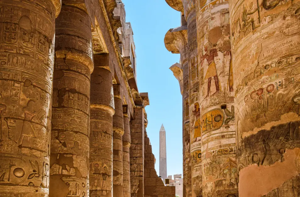 Ancient hieroglyphic pillars for Egypt sightseeing in Luxor