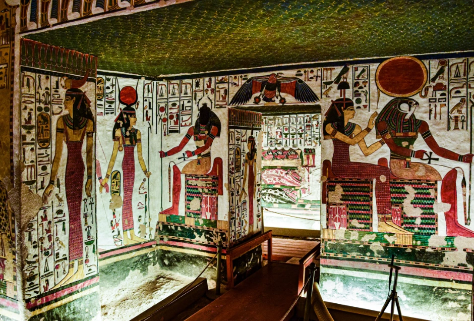 Vibrant hieroglyphs inside an ancient Valley of the Kings tomb