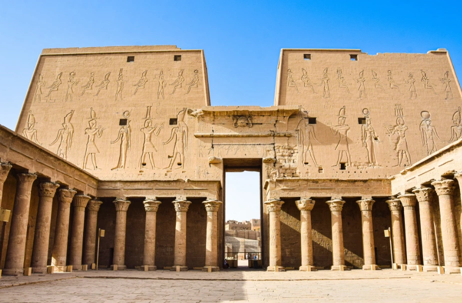 Courtyard of Edfu temple showcasing ancient Egyptian monuments