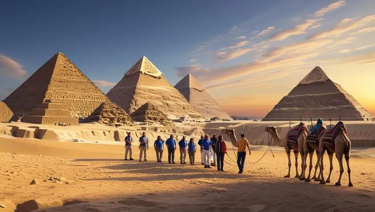 Tour group reviewing giza night show prices