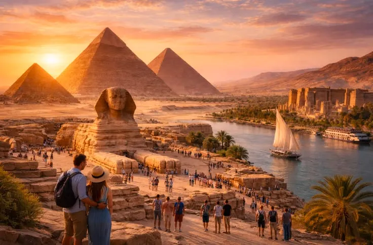 Couples visiting the historic giza plateau
