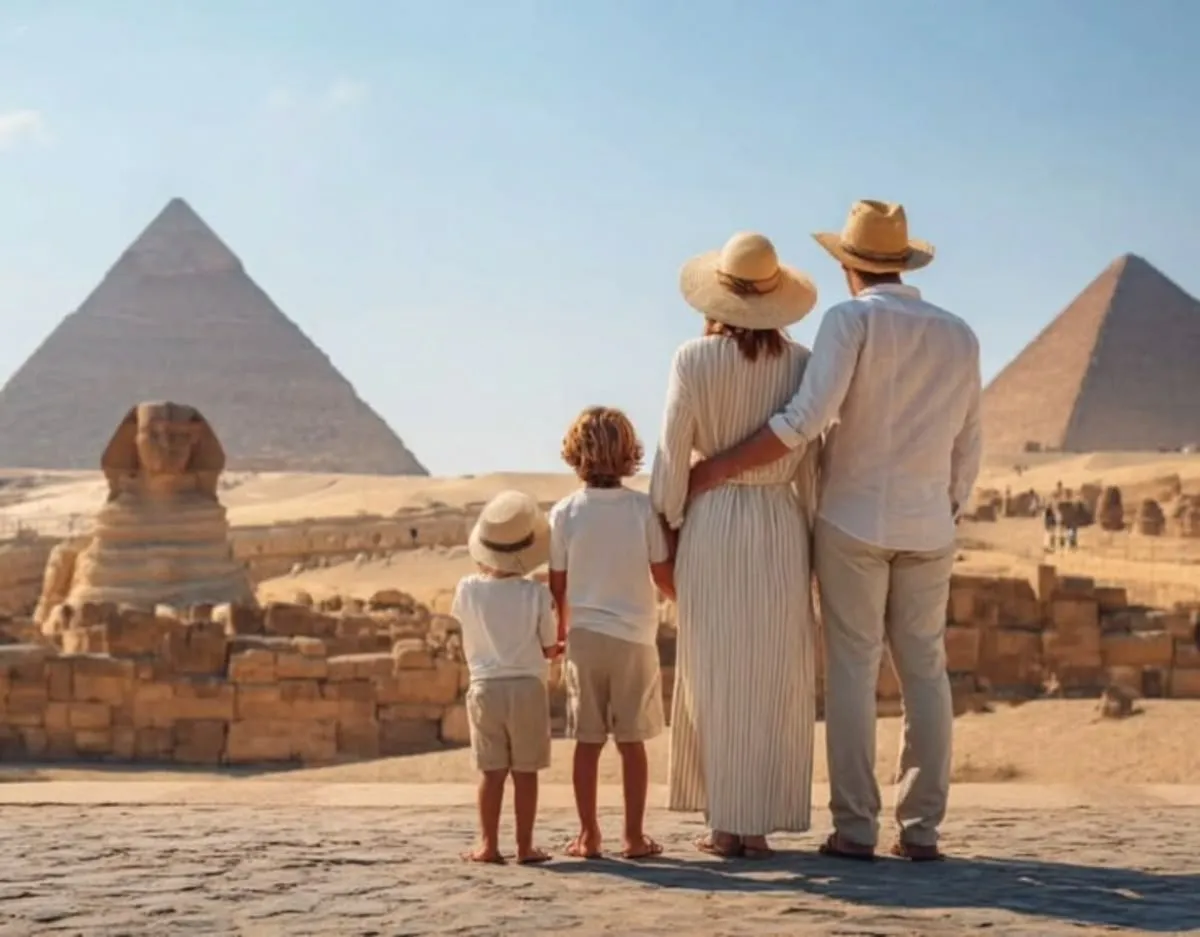 Family enjoying a giza pyramids day tour